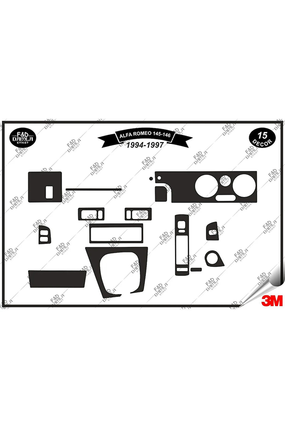 Alfa Romeo 145 146 (1994-1997) Torpido Konsol Trim Göğüs Maun Kaplama Set 31 Parça Siyah