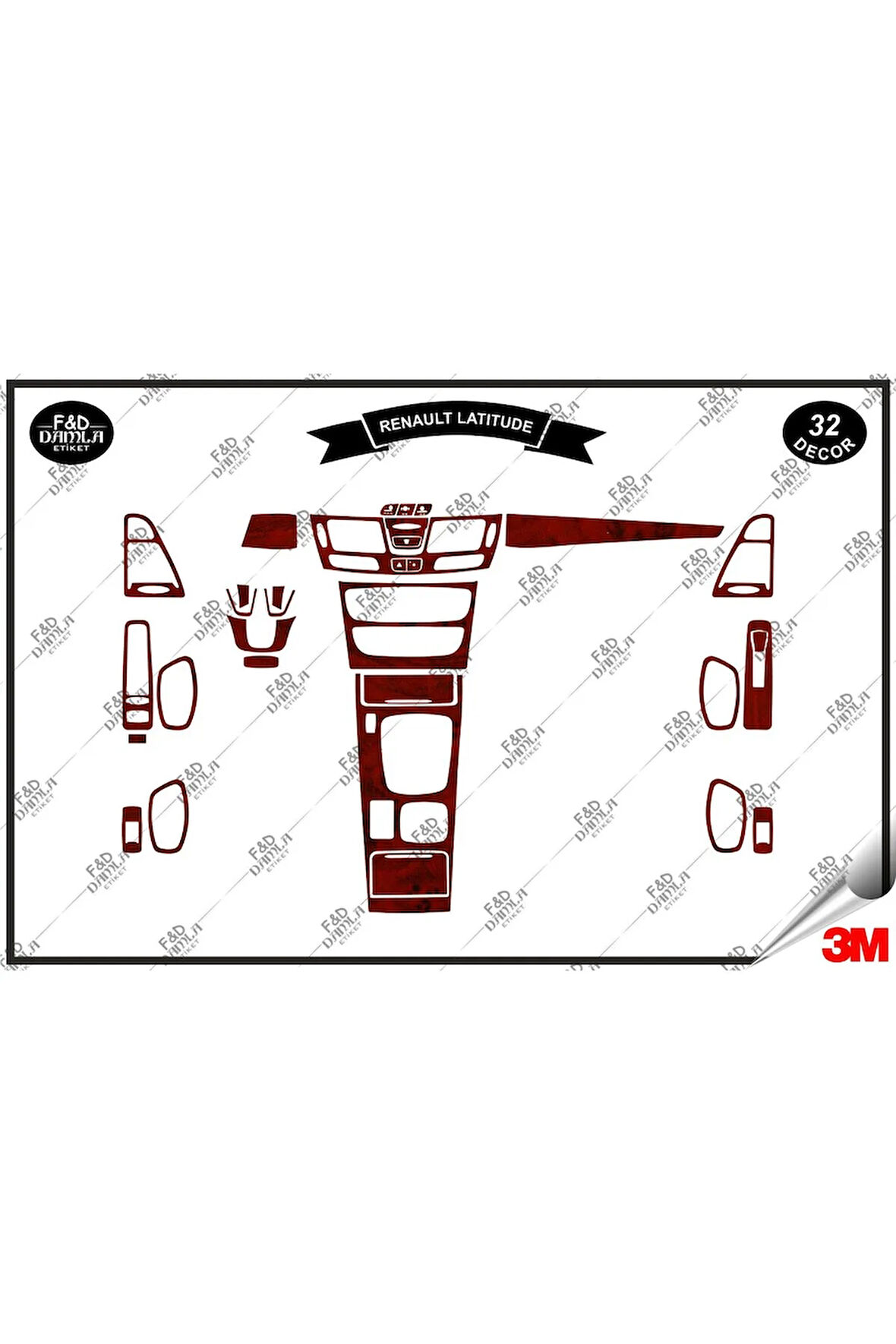 Renault Latıtude Torpido Konsol Trim Göğüs Maun Kaplama Set 32 Parça Maun