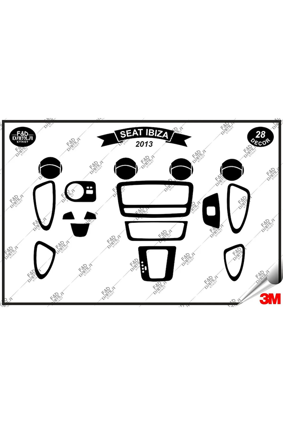 Seat İbiza 2013 Torpido Konsol Trim Göğüs Maun Kaplama Set 28 Parça Siyah