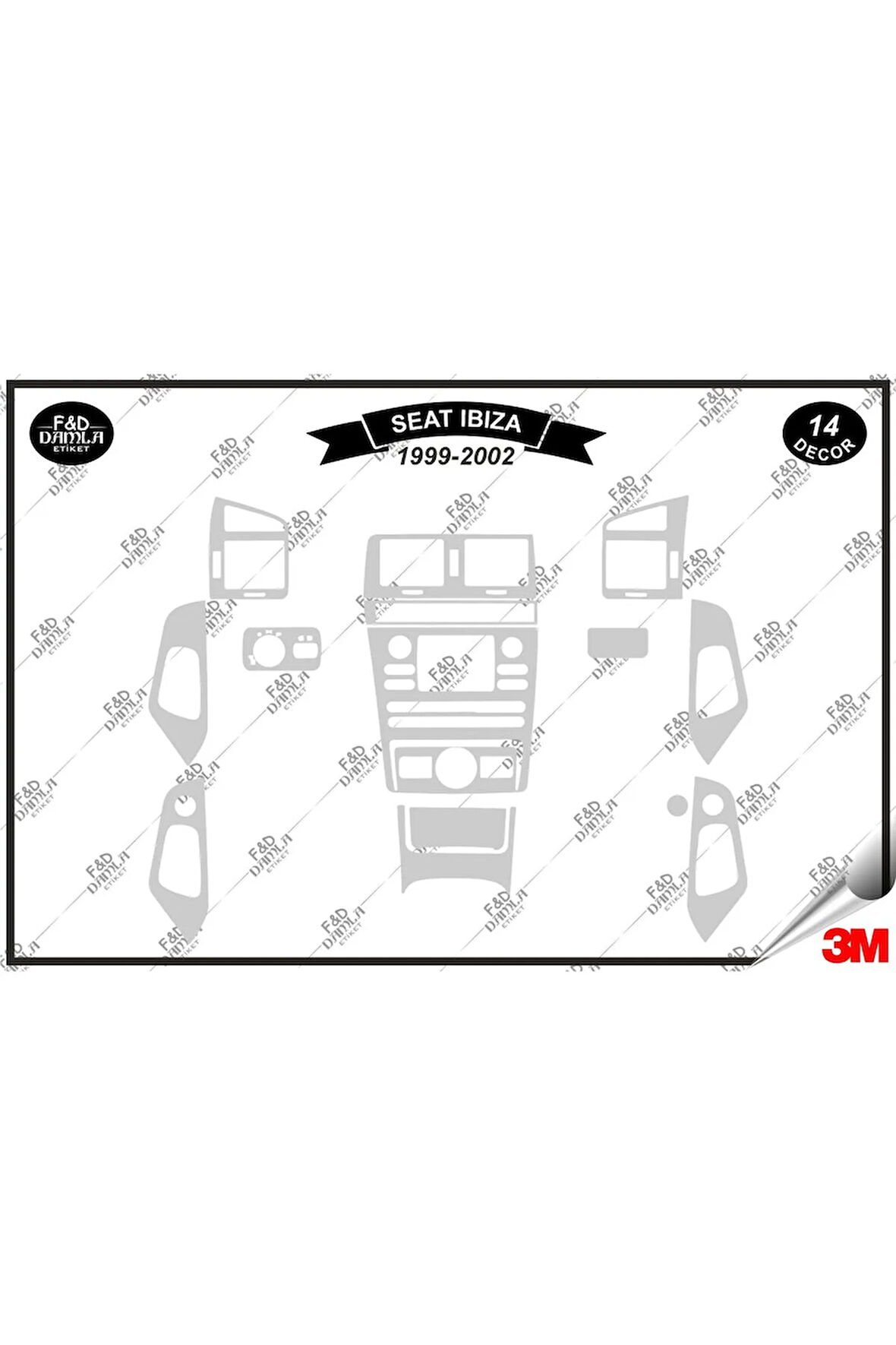 Seat İbiza 1999-2002 Torpido Konsol Trim Göğüs Maun Kaplama Set 14 Parça Gümüş