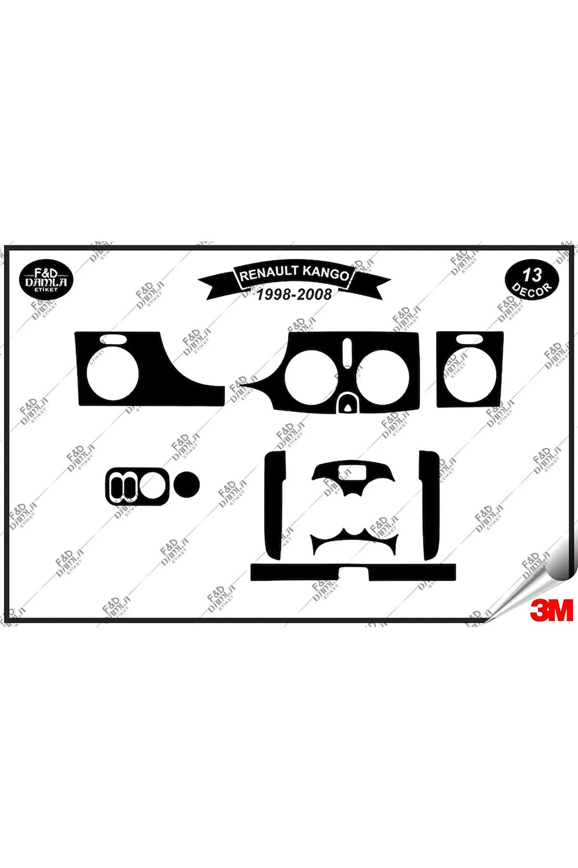 Renault Kango 1998 -2008 Torpido Konsol Trim Göğüs Maun Kaplama Set 13 Parça Siyah