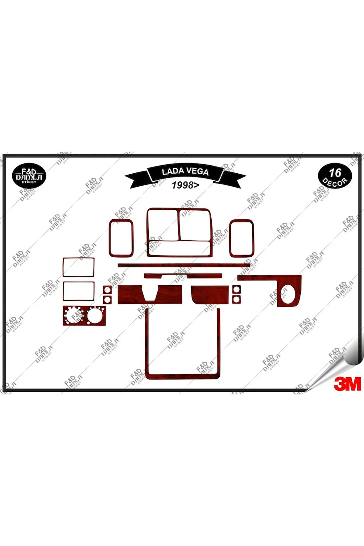 Lada Vega 1998 Torpido Konsol Trim Göğüs Maun Kaplama Set 16 Parça Maun