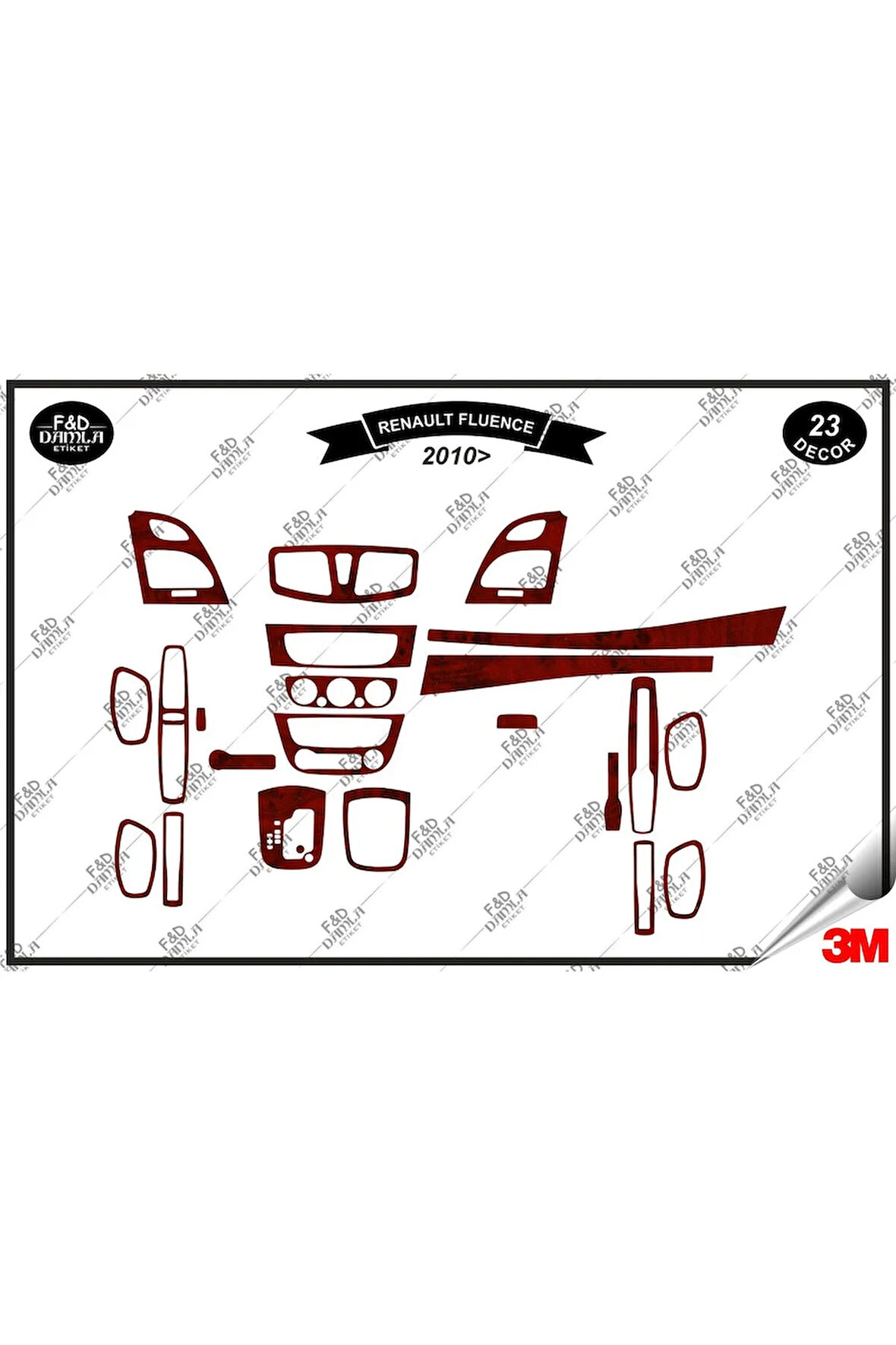 Renault Fluance 2010 Torpido Konsol Trim Göğüs Maun Kaplama Set 23 Parça Maun