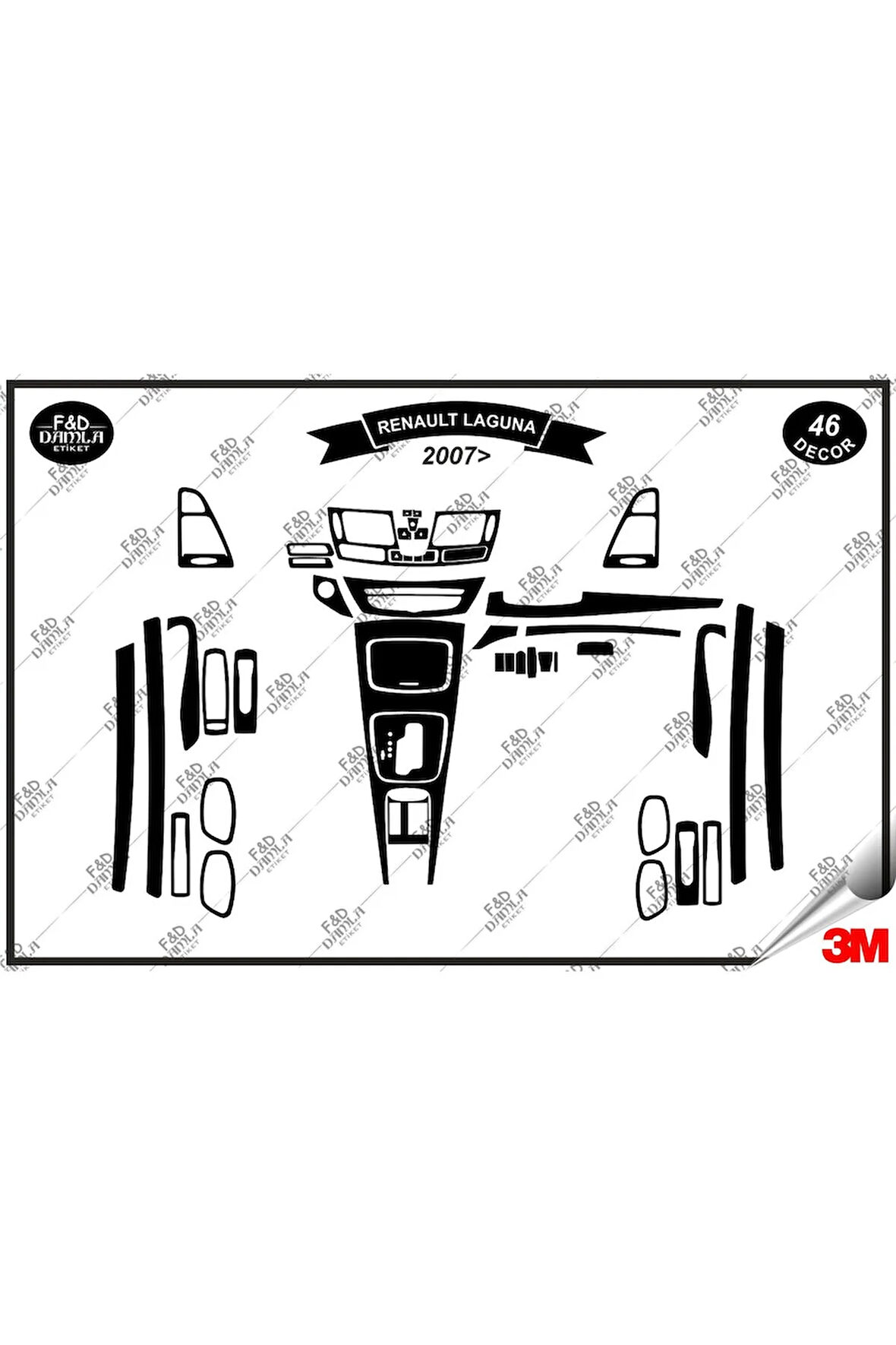 Renault Laguna 2007 Torpido Konsol Trim Göğüs Maun Kaplama Set 46 Parça Siyah