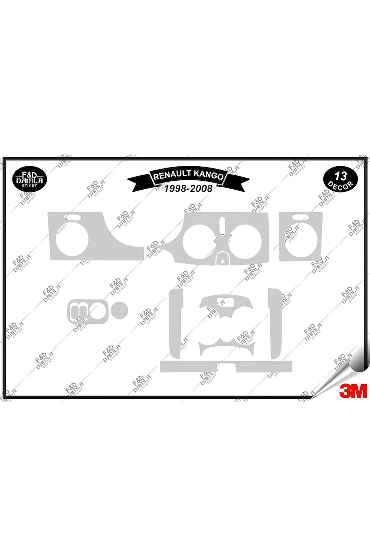 Renault Kango 1998 -2008 Torpido Konsol Trim Göğüs Maun Kaplama Set 13 Parça Gümüş
