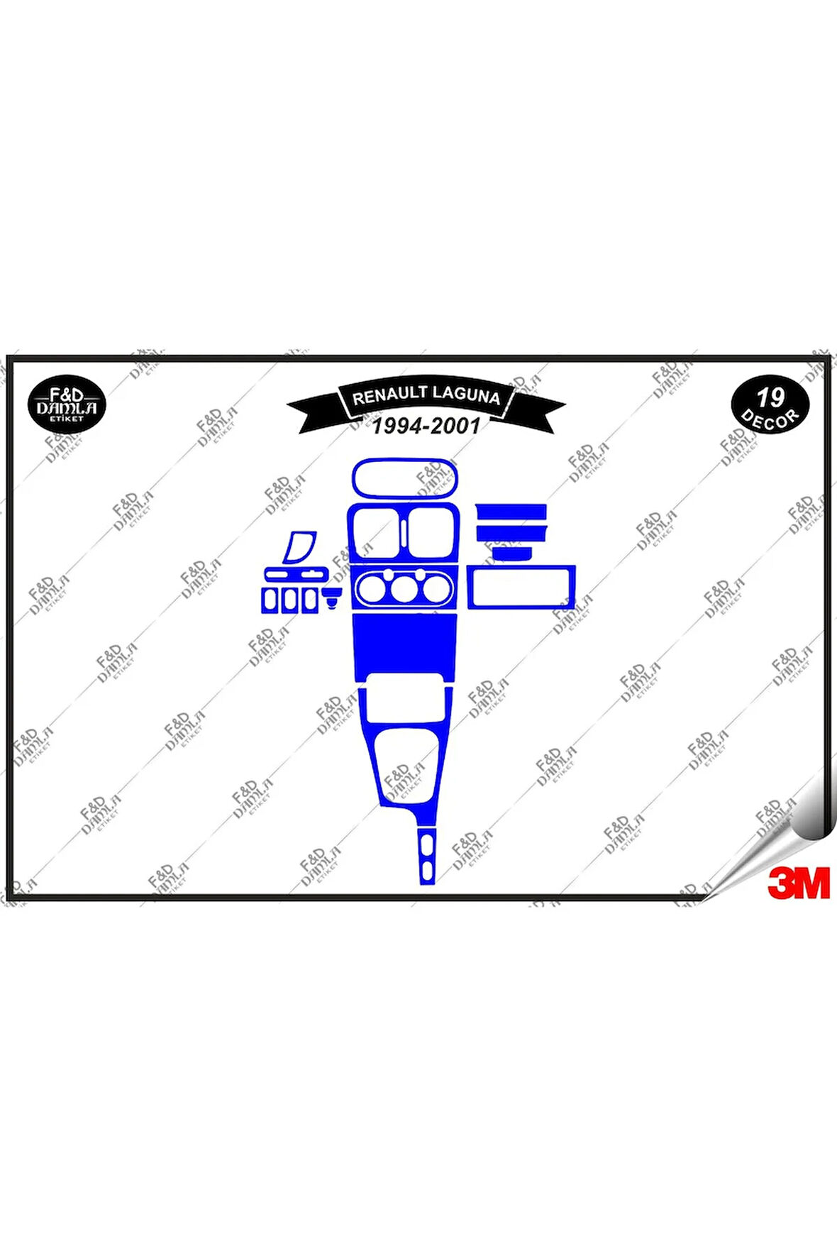 Renault Laguna 1994- 2001 Torpido Konsol Trim Göğüs Maun Kaplama Set 19 Parça Mavi