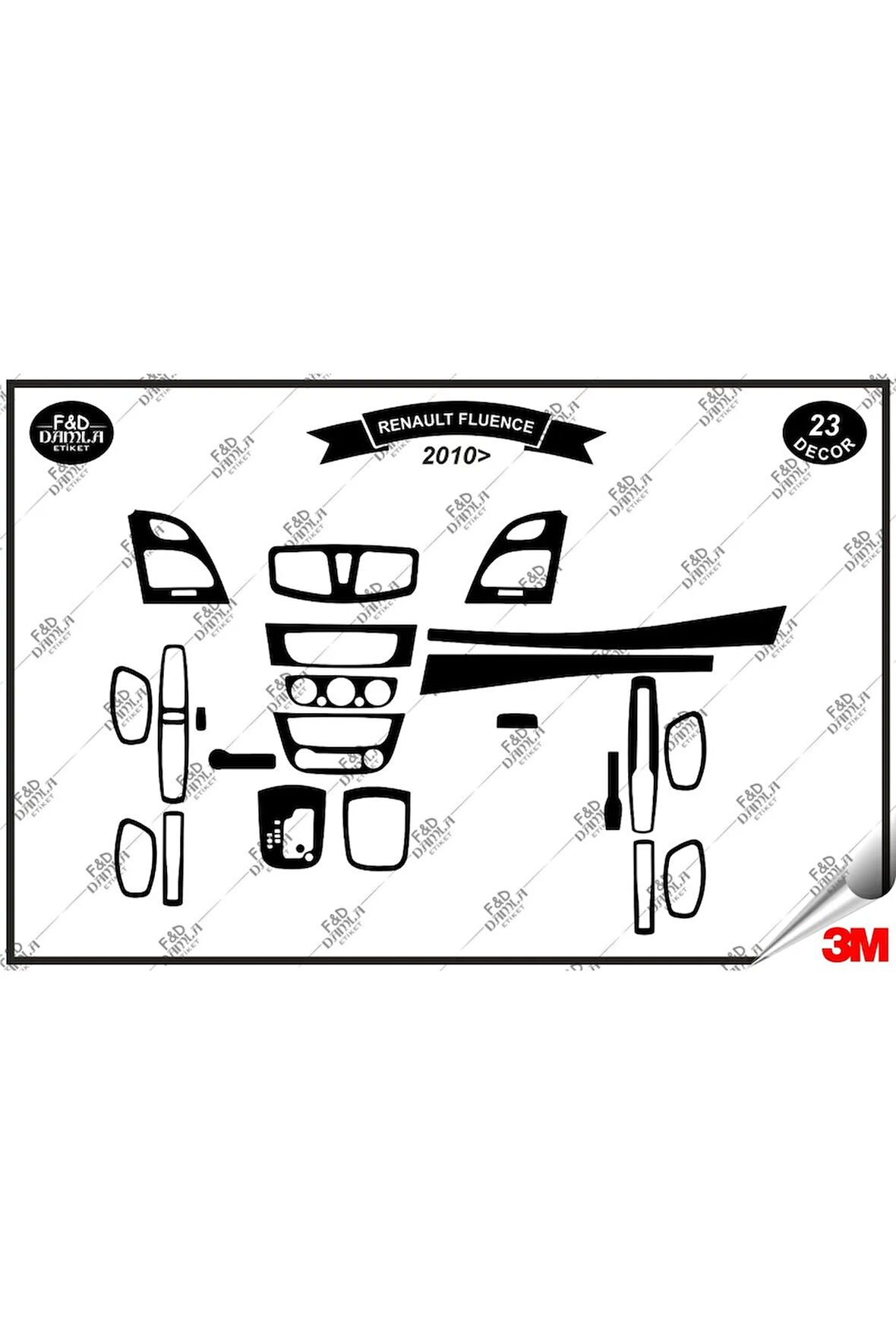 Renault Fluance 2010 Torpido Konsol Trim Göğüs Maun Kaplama Set 23 Parça Siyah