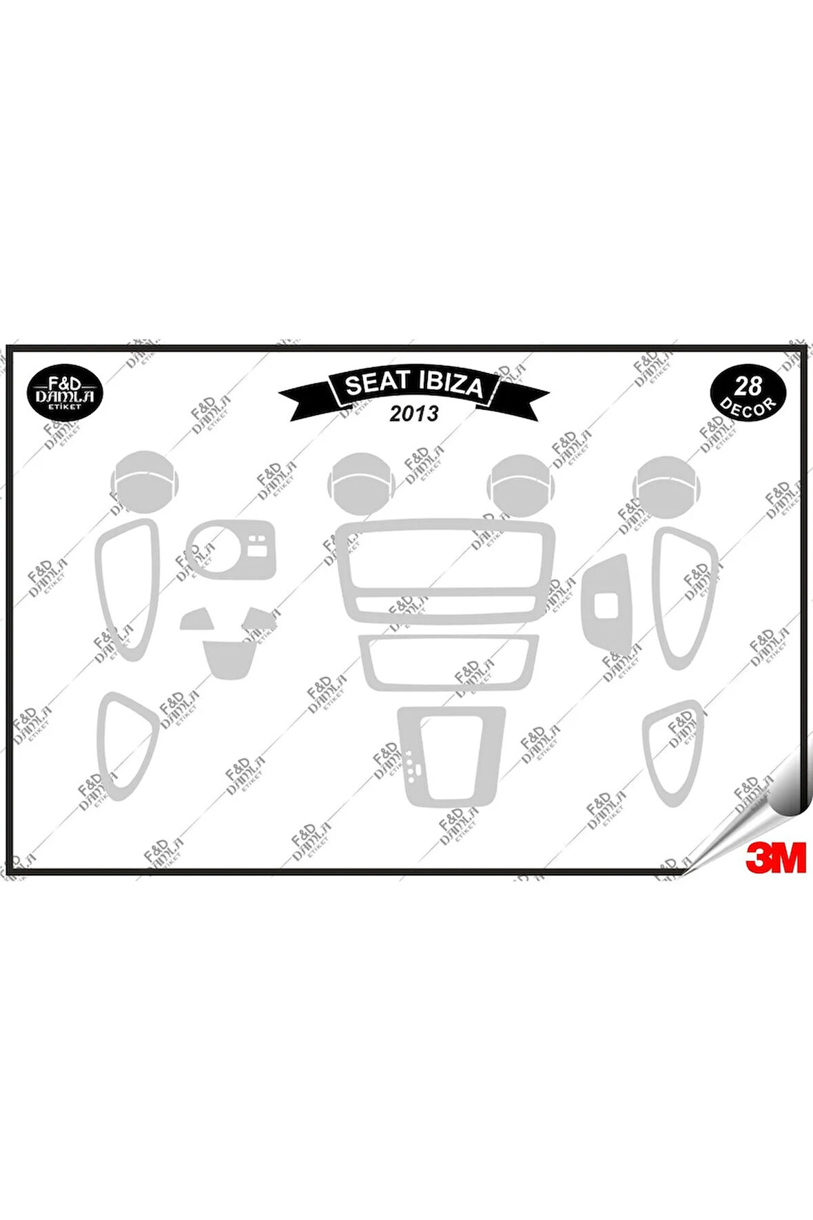 Seat İbiza 2013 Torpido Konsol Trim Göğüs Maun Kaplama Set 28 Parça Gümüş