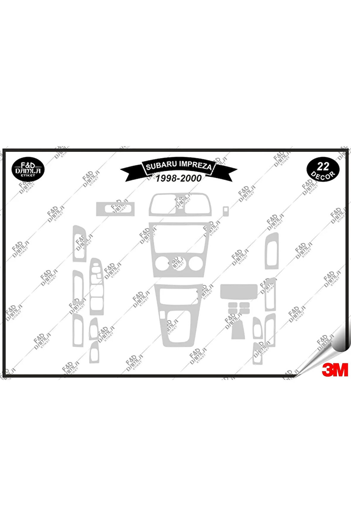 Subaru Impreza 1998-2000 Torpido Konsol Trim Göğüs Maun Kaplama Set 22 Parça Gümüş