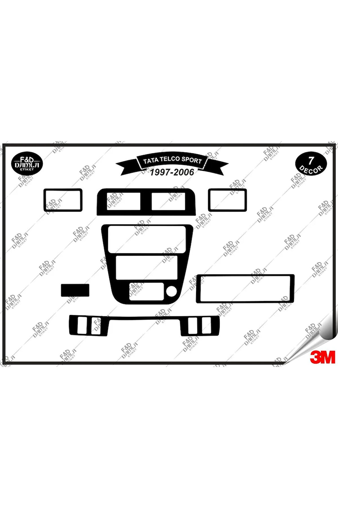 Tata Telco Sport 1997-2006 Torpido Konsol Trim Göğüs Maun Kaplama Set 7 Parça Siyah
