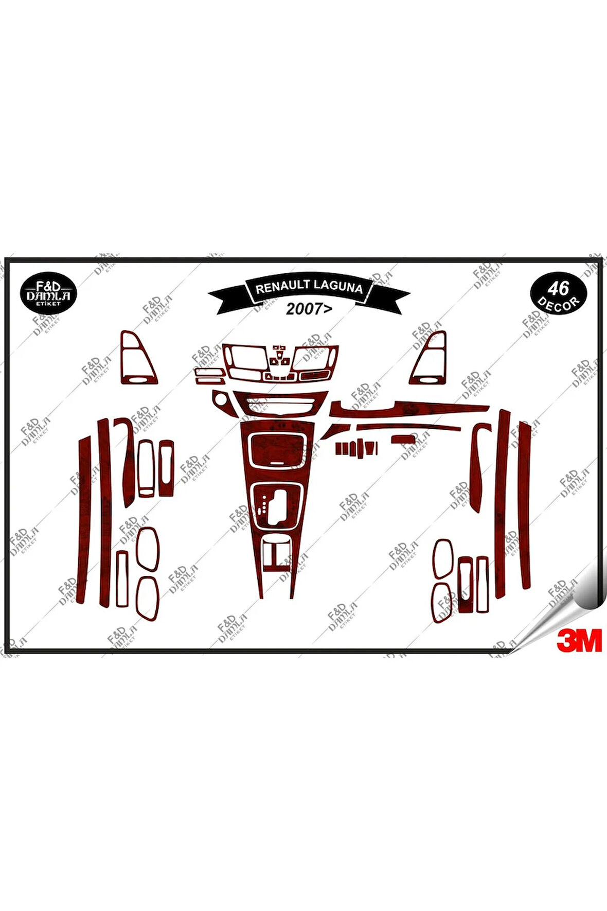 Renault Laguna 2007 Torpido Konsol Trim Göğüs Maun Kaplama Set 46 Parça Maun