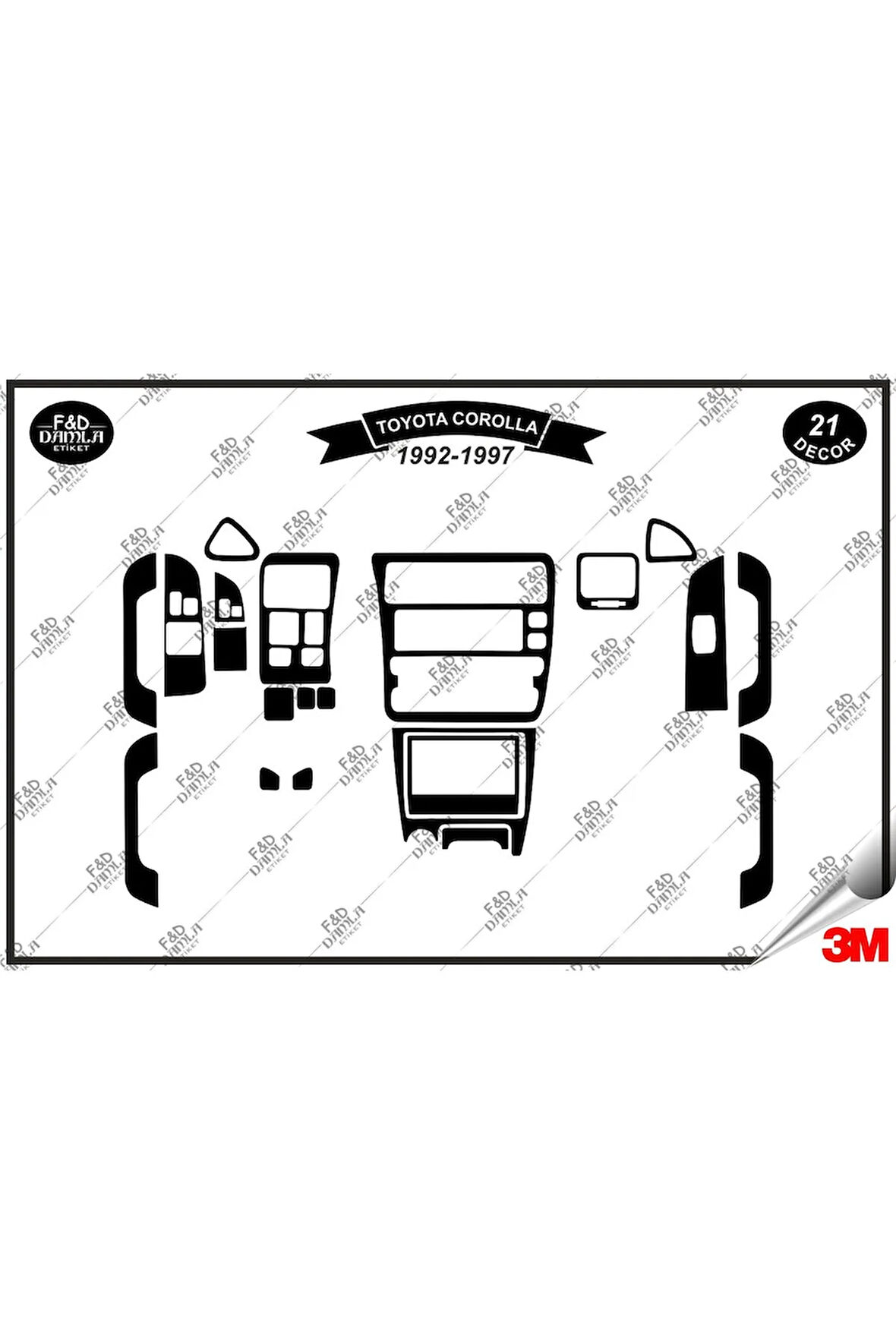 Toyota Corolla Efsane Kasa 1992-1997 Torpido Konsol Trim Göğüs Maun Kaplama Set 21 Parça Siyah