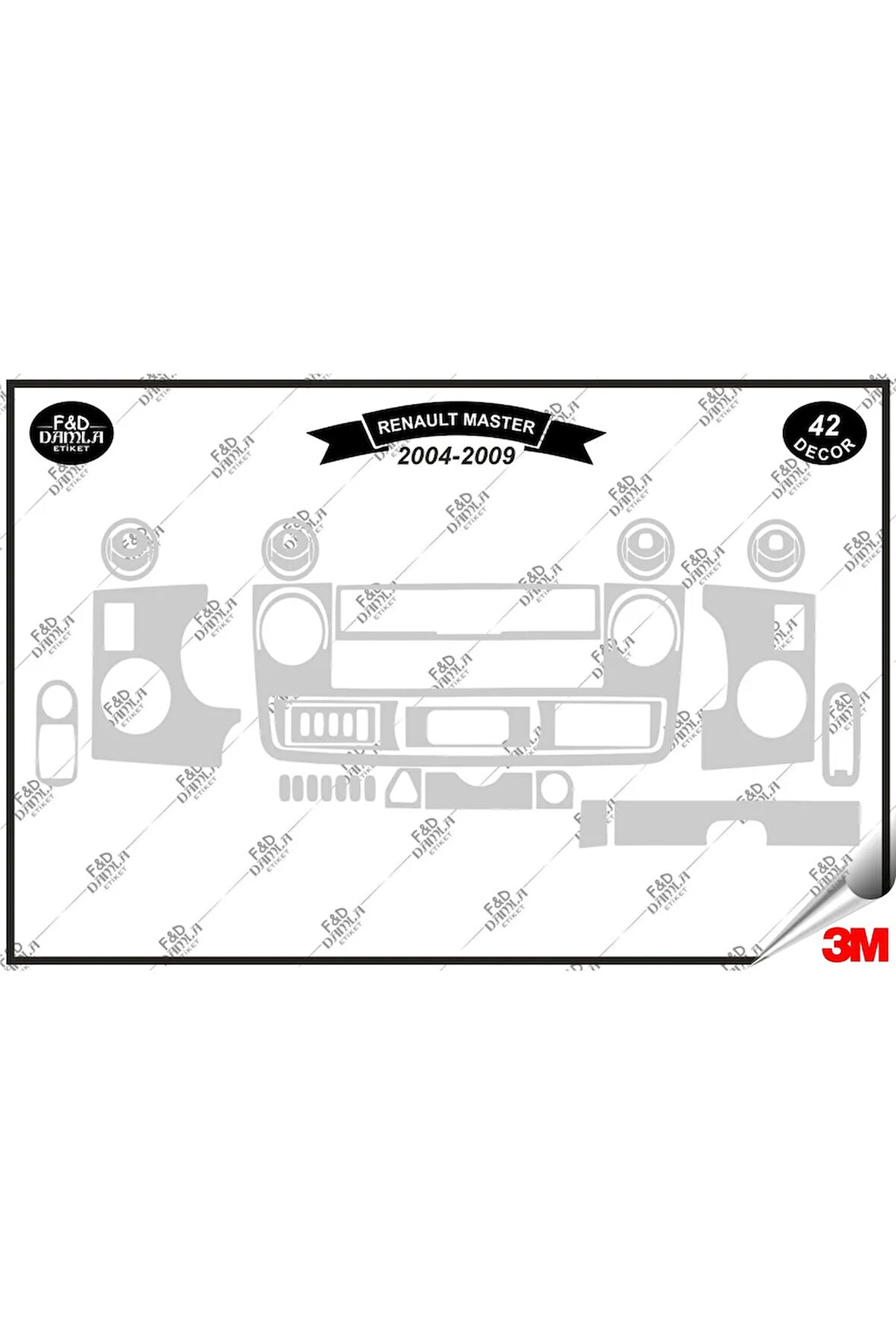 Renault Master 2 (2004-2009)Torpido Konsol Trim Göğüs Maun Kaplama Set 42 Parça Gümüş