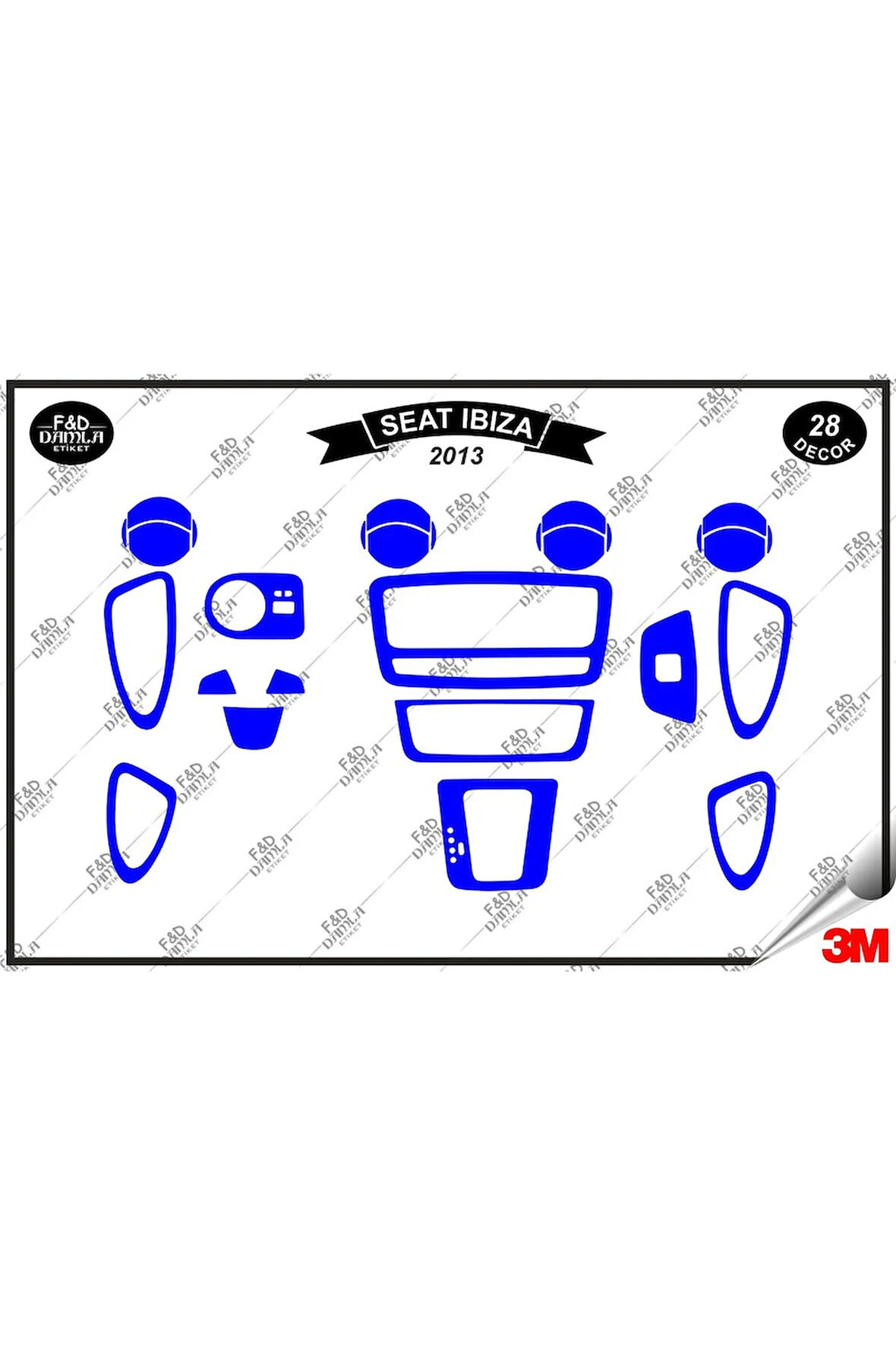 Seat İbiza 2013 Torpido Konsol Trim Göğüs Maun Kaplama Set 28 Parça Mavi