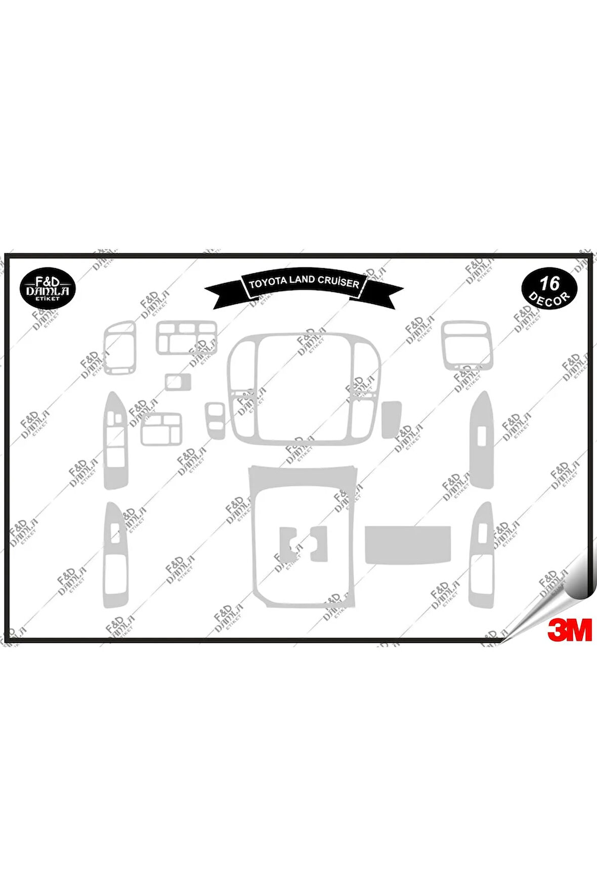 Toyota Land Cruiser 1998 - 2003 Torpido Konsol Trim Göğüs Maun Kaplama Set 16 Parça Gümüş Renk
