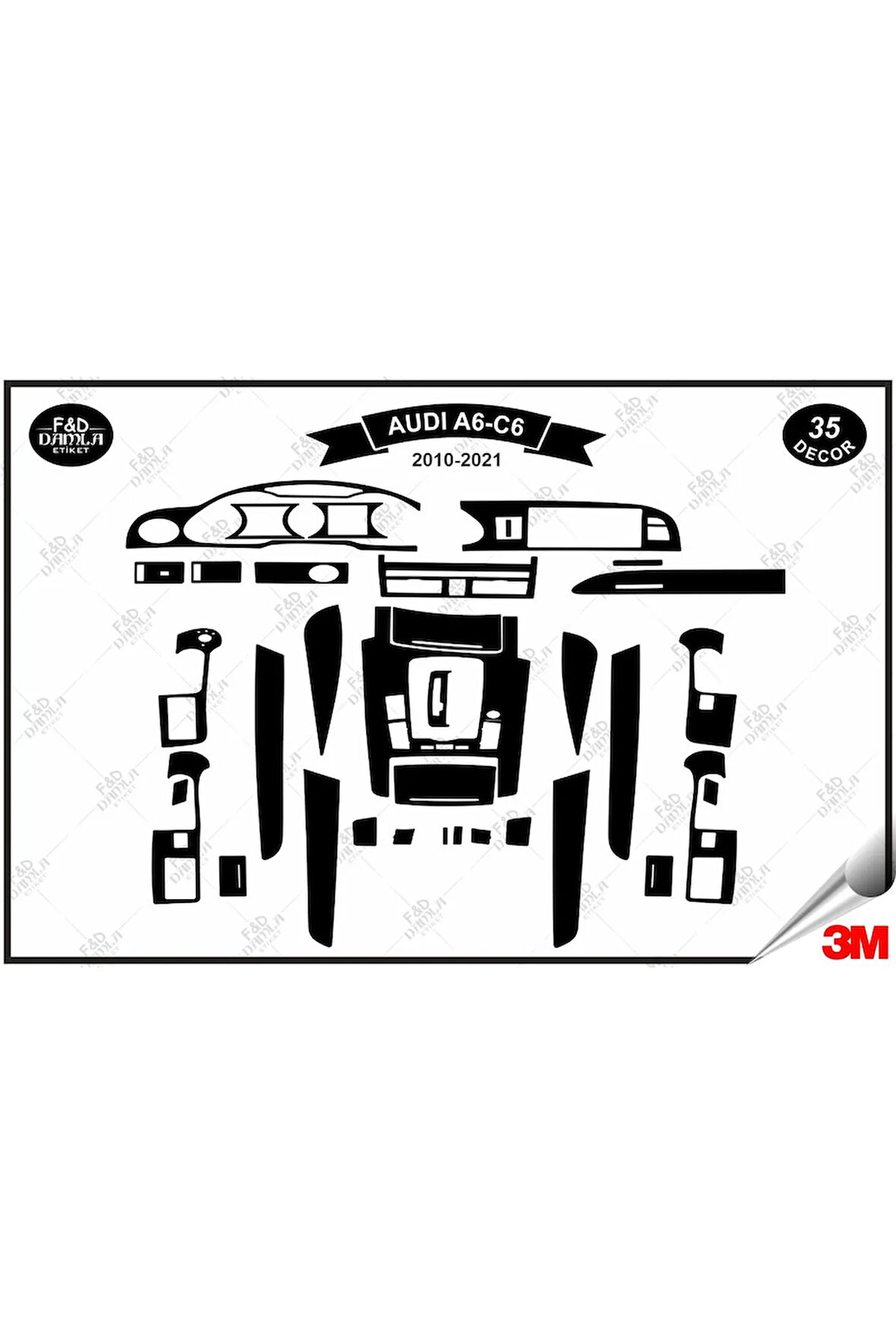 Audi A6 C6 Torpido, Konsol, Trim, Göğüs Maun Kaplama 35 Parça Parlak Siyah Renk
