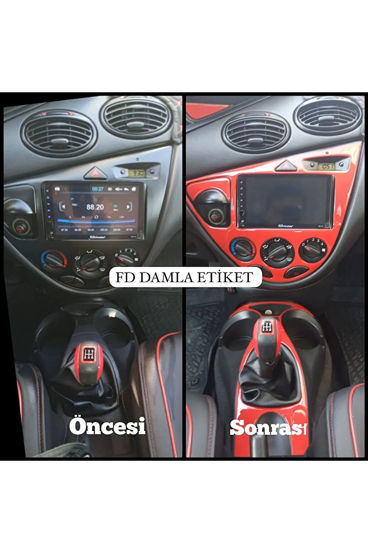 Ford Focus 1 Torpido, Konsol, Trim, Göğüs Kaplama  Set Kırmızı Renk Özel Dizayn