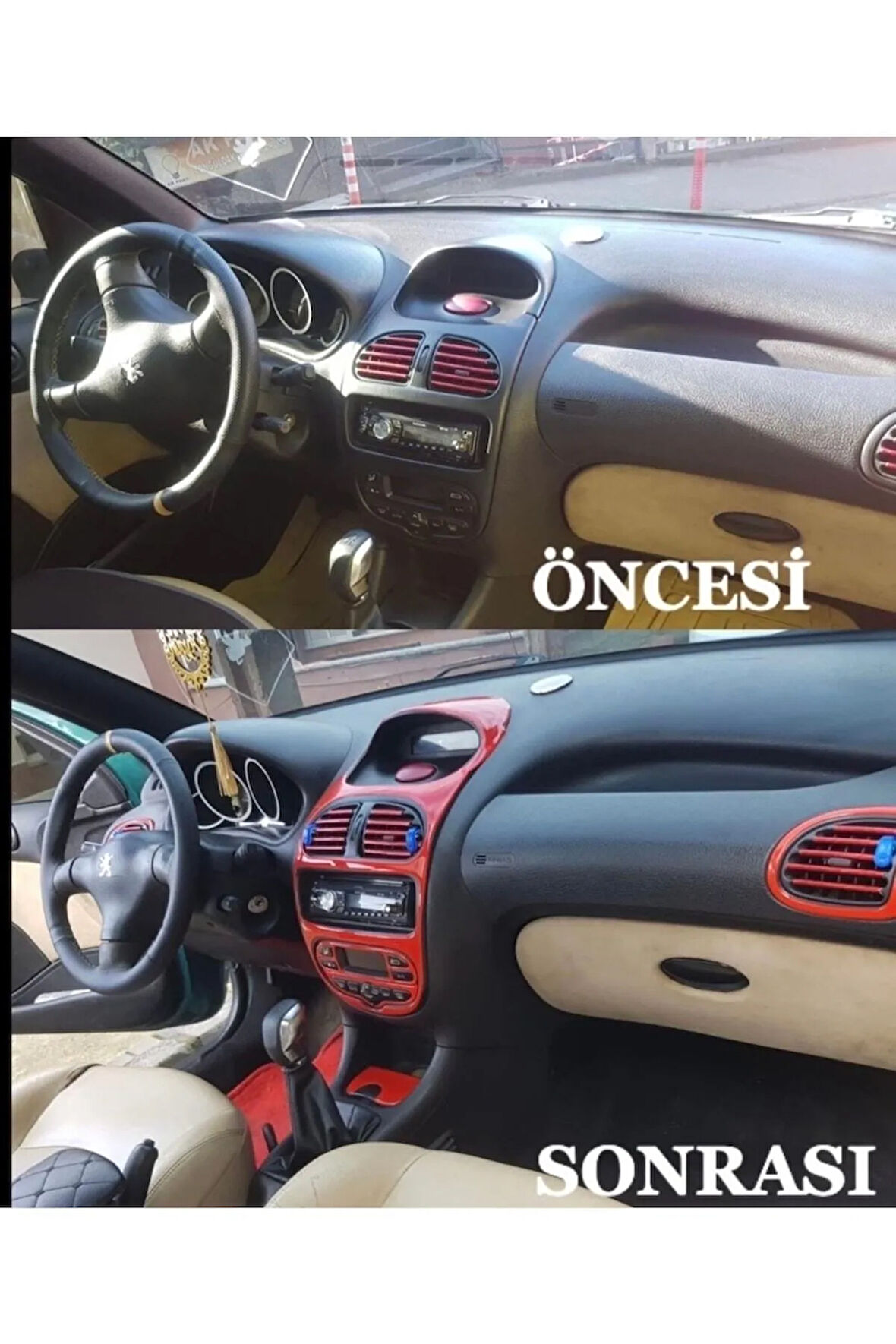 Peugeot 206 Maun Kaplama  Set Kırmızı Renk Özel Dizayn