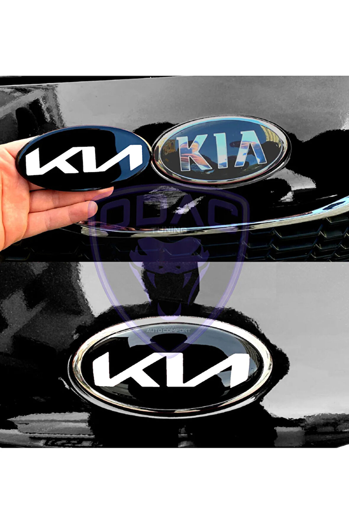 Kia Ceed, Rio, Cerato Özel Yeni Yazılı Kia Logo Amblem Takım Siyah Beyaz (ÖN ARKA 2 PARÇA)