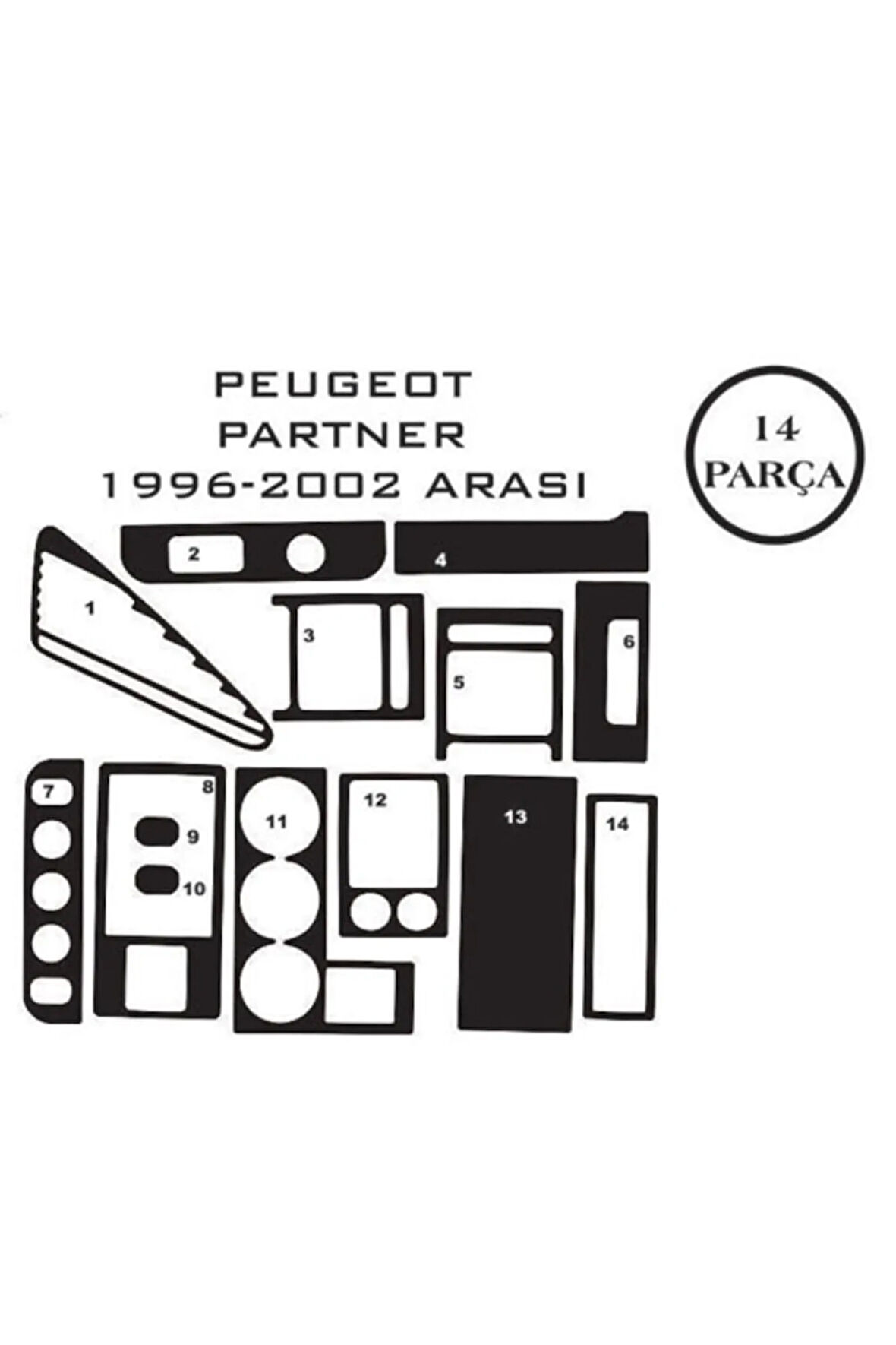 Peugeot Partner 1 96-13 14 Parça Konsol Maun Kaplama Renk-gümüş