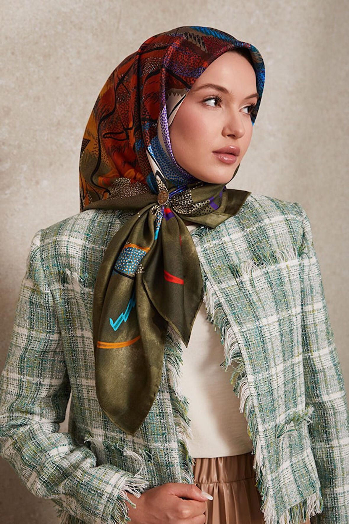 Karmaşık Desen Twill İpek Eşarp-0915