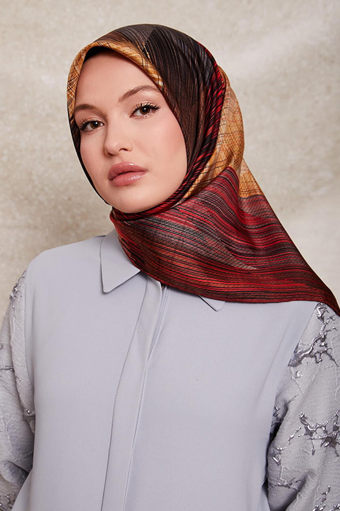 Çizgi Desen Twill İpek Eşarp-0916