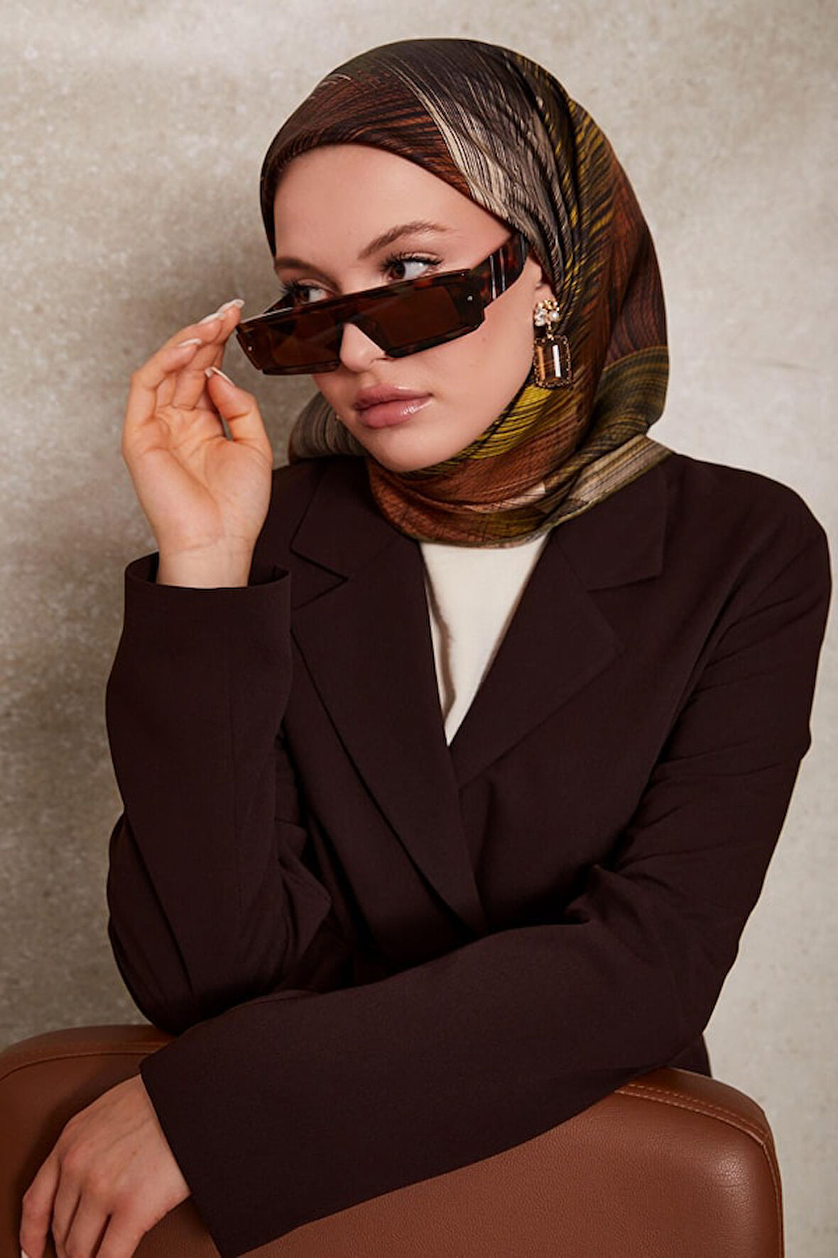 Çizgi Desen Twill İpek Eşarp-0916