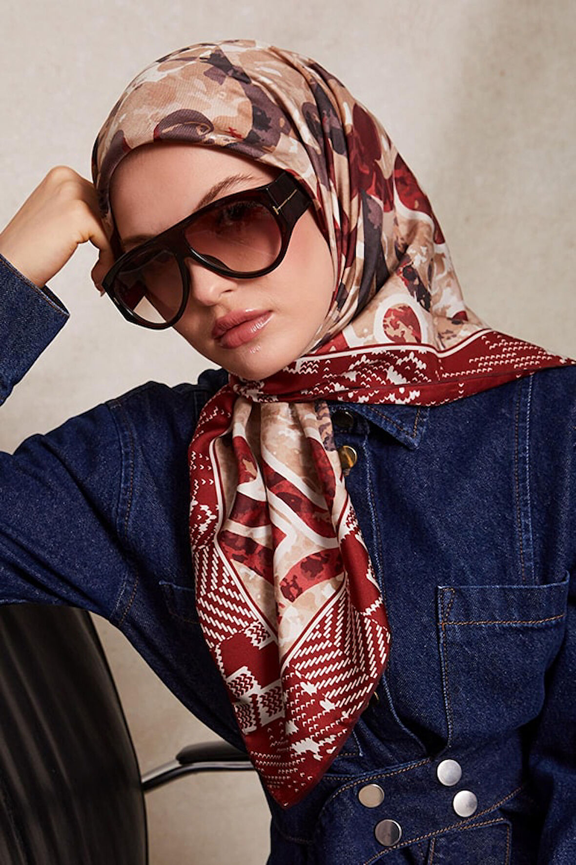 Desenli Twill İpek Eşarp-0918