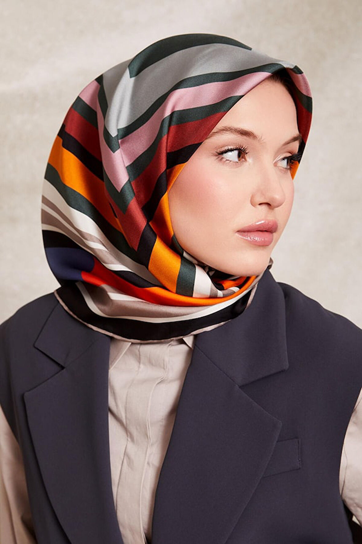 Kare Desenli Twill İpek Eşarp-0920