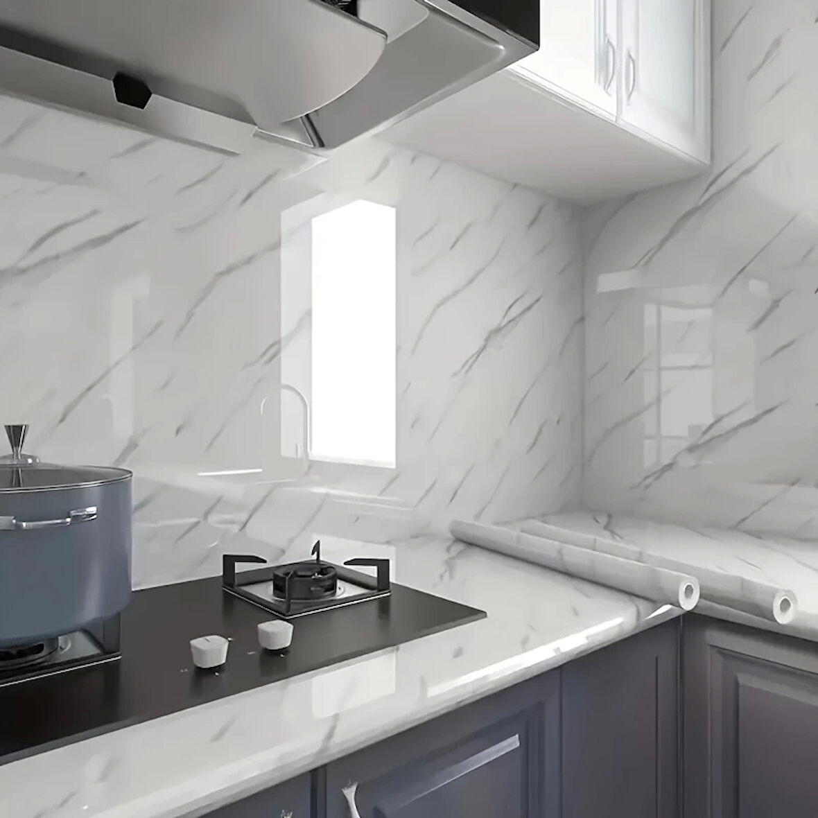 Mermer Desenli Mutfak Duvar Kağıdı Sticker - 5m X 60cm: Su Ve Yağa Dayanıklı, Yüksek Sıcaklık Esnekliğine Sahip Tezgah, Dolap, Ocak Yenileme Folyosu T10