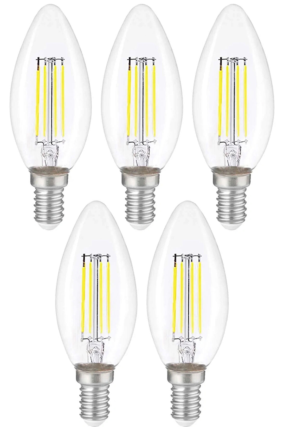 5 Adet Dekoratif Mum LED Avize Ampulü Rustik E14 6W 6500K Beyaz Işık ( İNCE DUY )