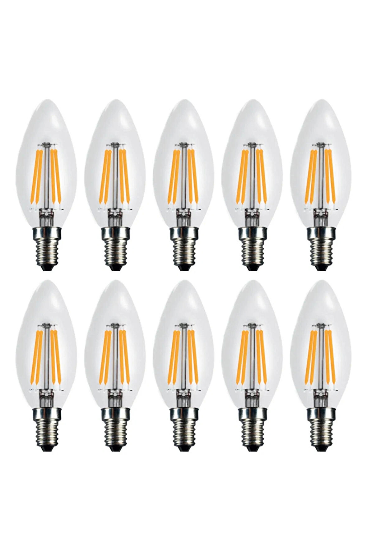 10 Adet Gün Işığı Renk Mum Düz Buji Led Ampul E14 Duy (İNCE DUY)