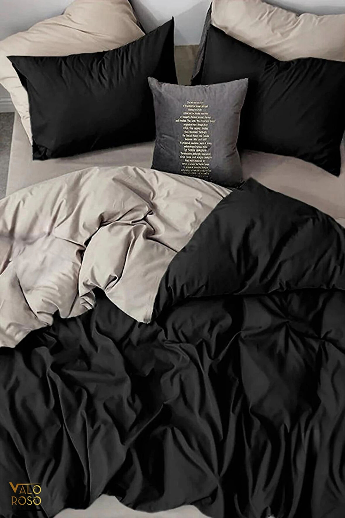 Lodos Home %100 Pamuk Tek Kişilik Nevresim Takımı Siyah-Bej