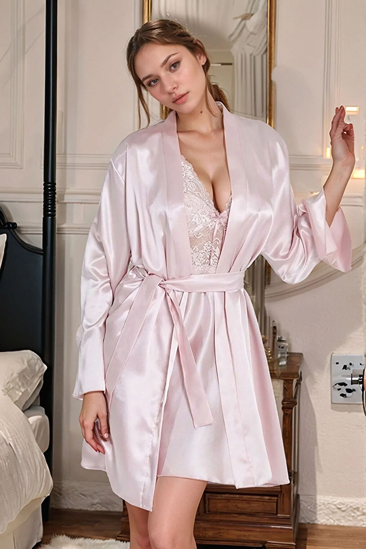 Kadın 6 Parça Gecelik & Sabahlık & Pijama Takımı Hediyelik ve Çeyizlik Set LA.L01.I1.SS011