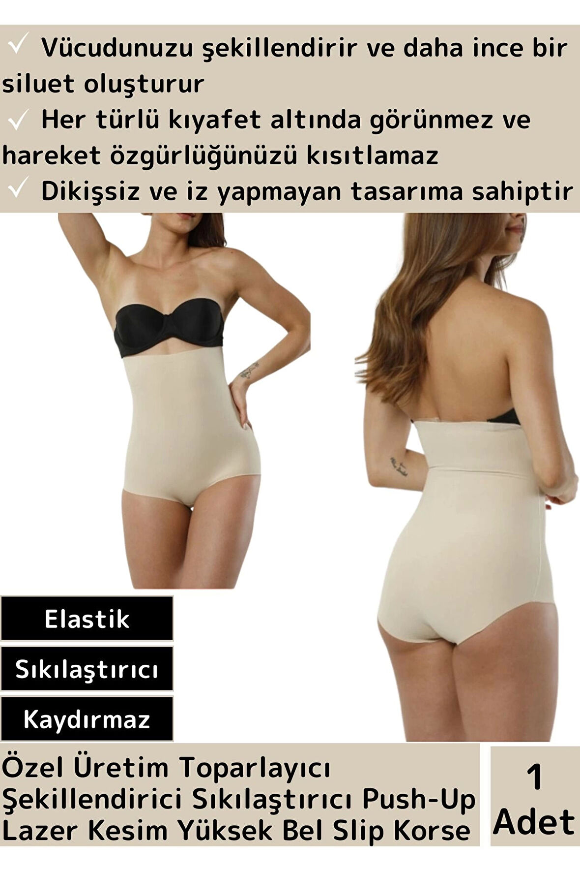 Premium Sıkılaştırıcı Toparlayıcı İz Göstermeyen Kaymayan Lazer Kesim Yüksek Bel Slip Korse