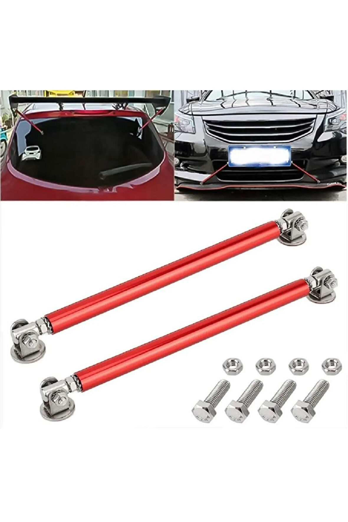 Araç ön tampon ve çamurluk spoiler dudak ayırıcı metal kırmızı vidalı ve yapıştırmalı çubuk 20 cm
