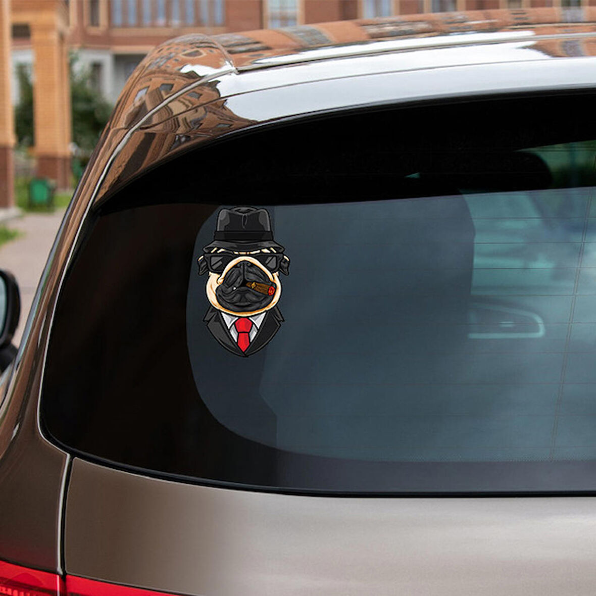 Patron Pug güneş gözlüğü takan 15CM Sticker md1