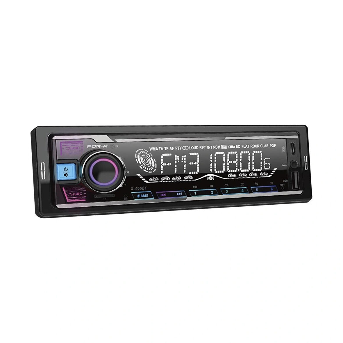 For-X X-400BT-FM-MP3-WMA-FLAC-BT 5.1-USB 2A ŞARZ-2 ANFİ ÇIKIŞLI-İOS-ANDROİD APP KONTROL OTO TEYP