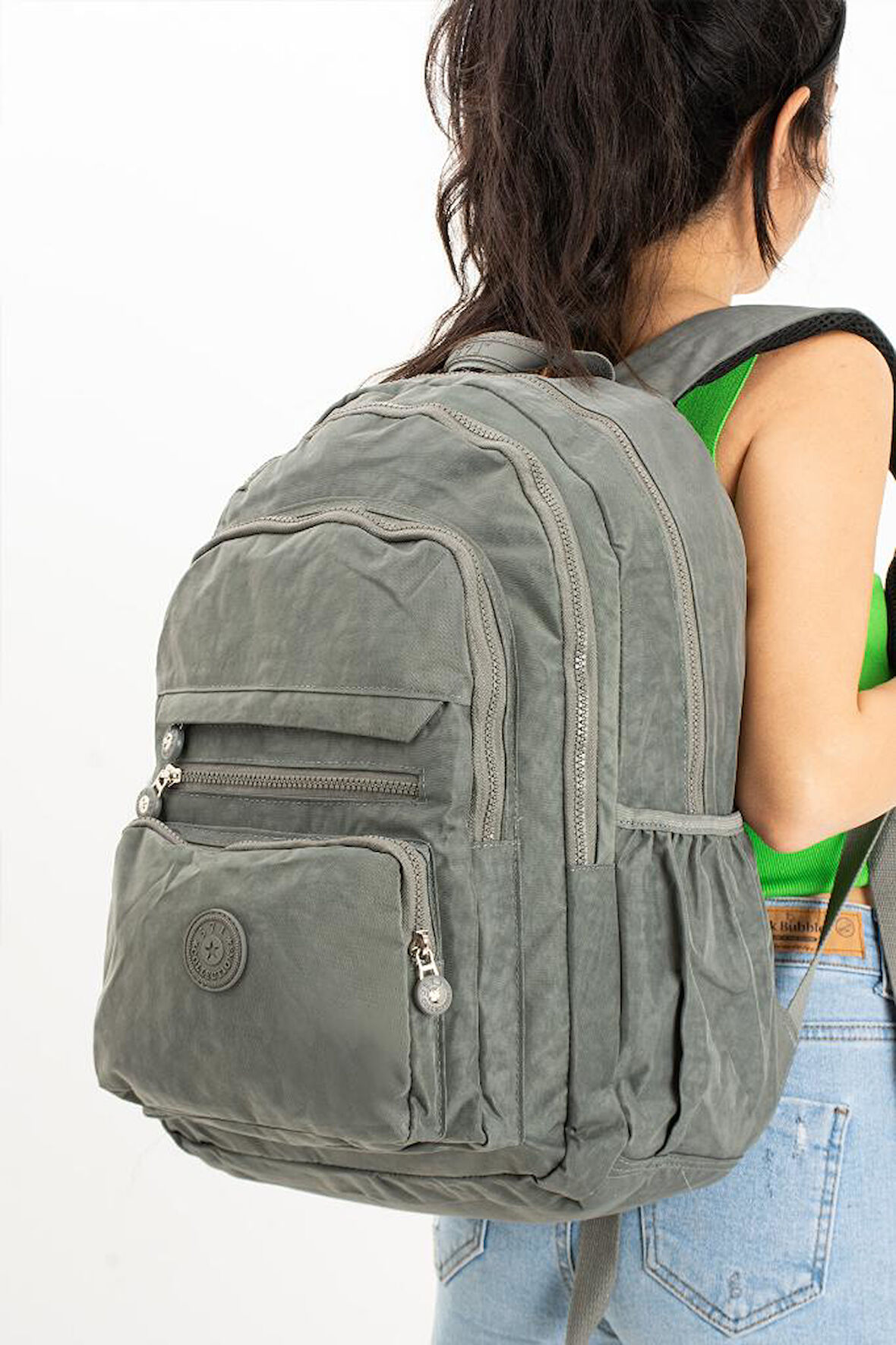 Unisex Sırt Çantası Hafif Yağmur Geçirmez Klinkır Kumaş Laptop Bölmeli Seyahat Çantası 43*30 Cm