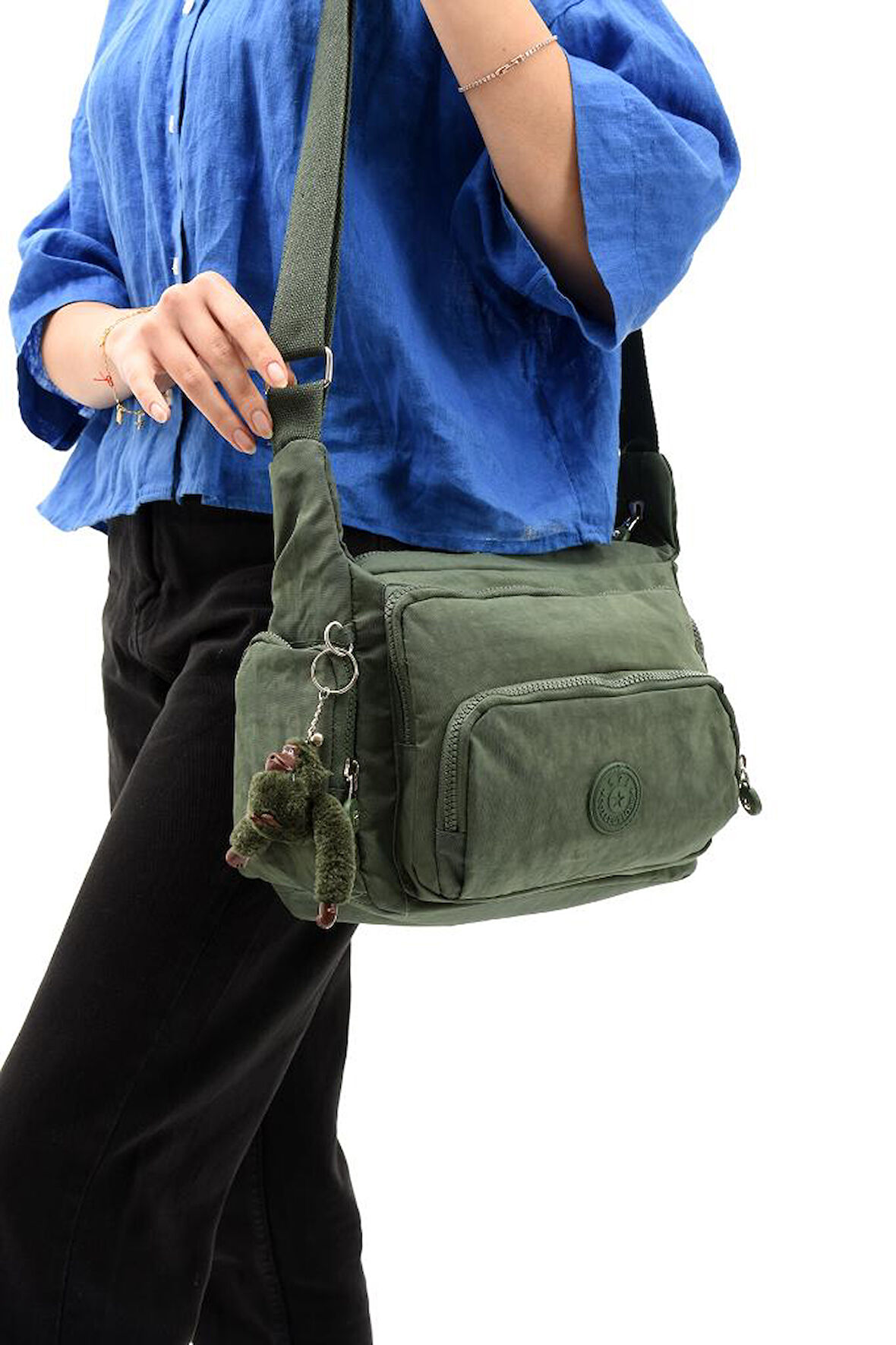 Klinkır Kumaş Kadın Postacı Omuz Çantası Çapraz Askılı Çok Cepli Su İtici Kumaş 30*20 Cm