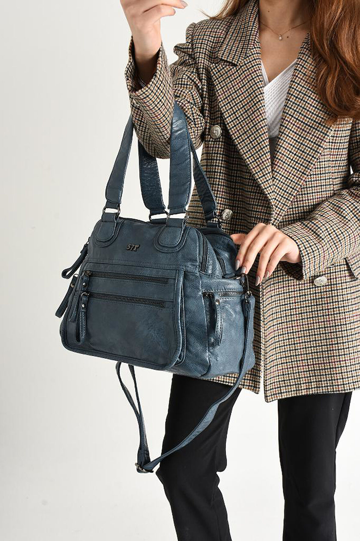 Y.S.Deri Kadın Omuz Çantası Çok Cepli Çapraz Askılı Kadın Postacı Çantası 20*30 Cm Vegan Deri 