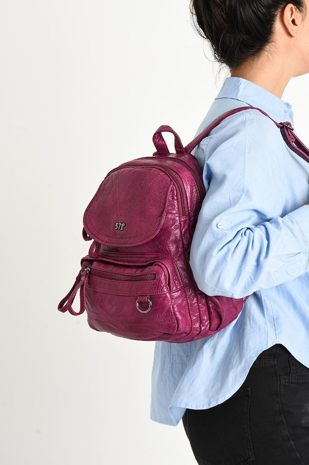 Y.S.Deri Mini Boy Kadın Sırt Çantası Vegan Deri Bayan Sırt Çantası 27*20 Cm Yumuşak Doku Çok Cepli