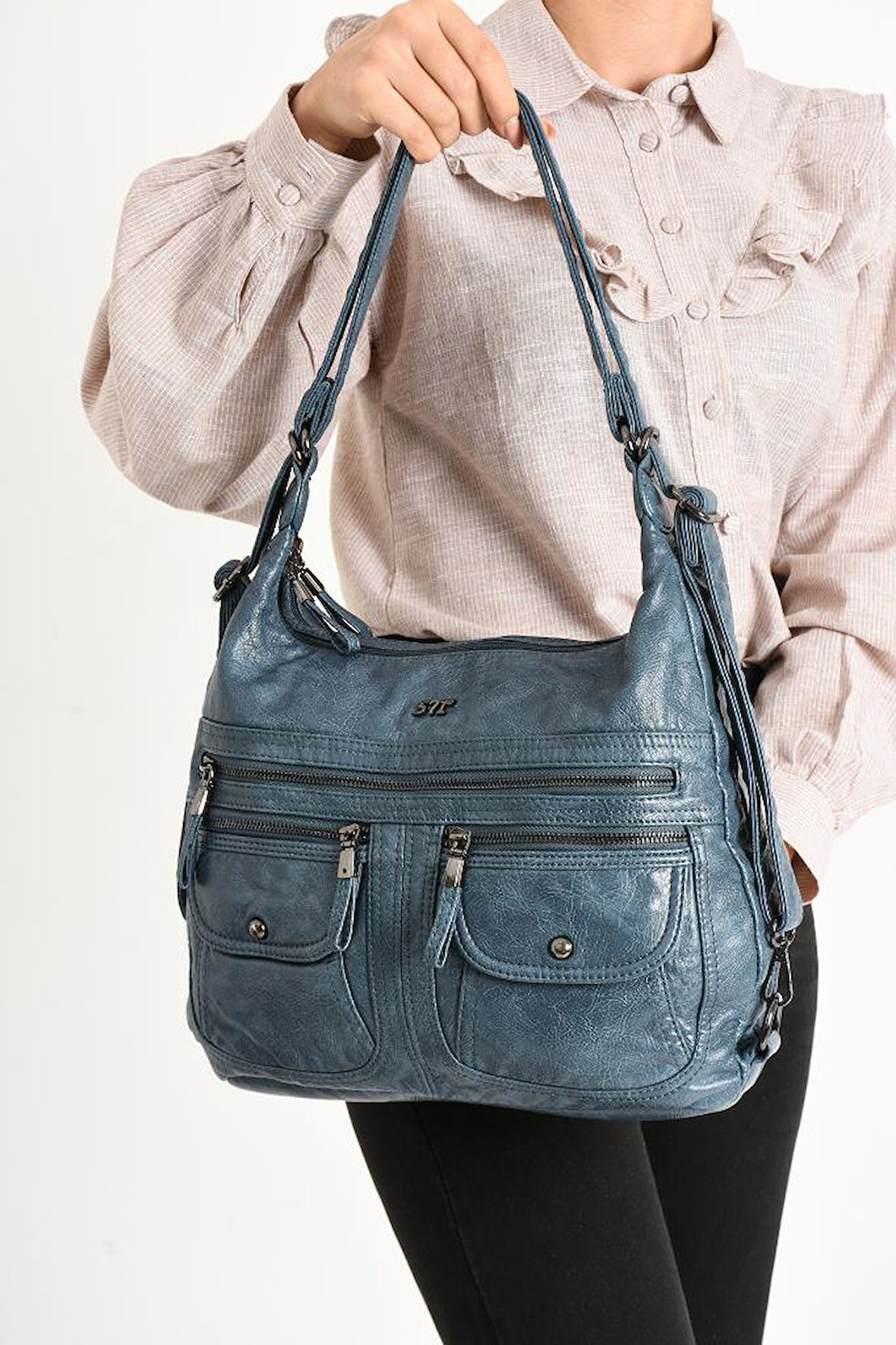 Y.S.Deri Deri Kadın Omuz Çantası Sırt Çantası Fonksiyonel Kullanım 23*30 Cm Vegan Suni Deri