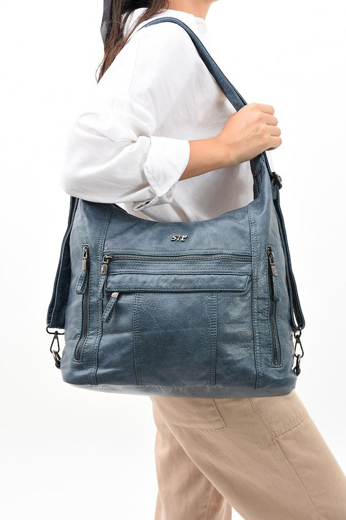 Y.S.Deri Deri Kadın Omuz Postacı Çantası Sırt Çantası Fonksiyonel Kullanım 23*30 Cm Vegan Suni Deri