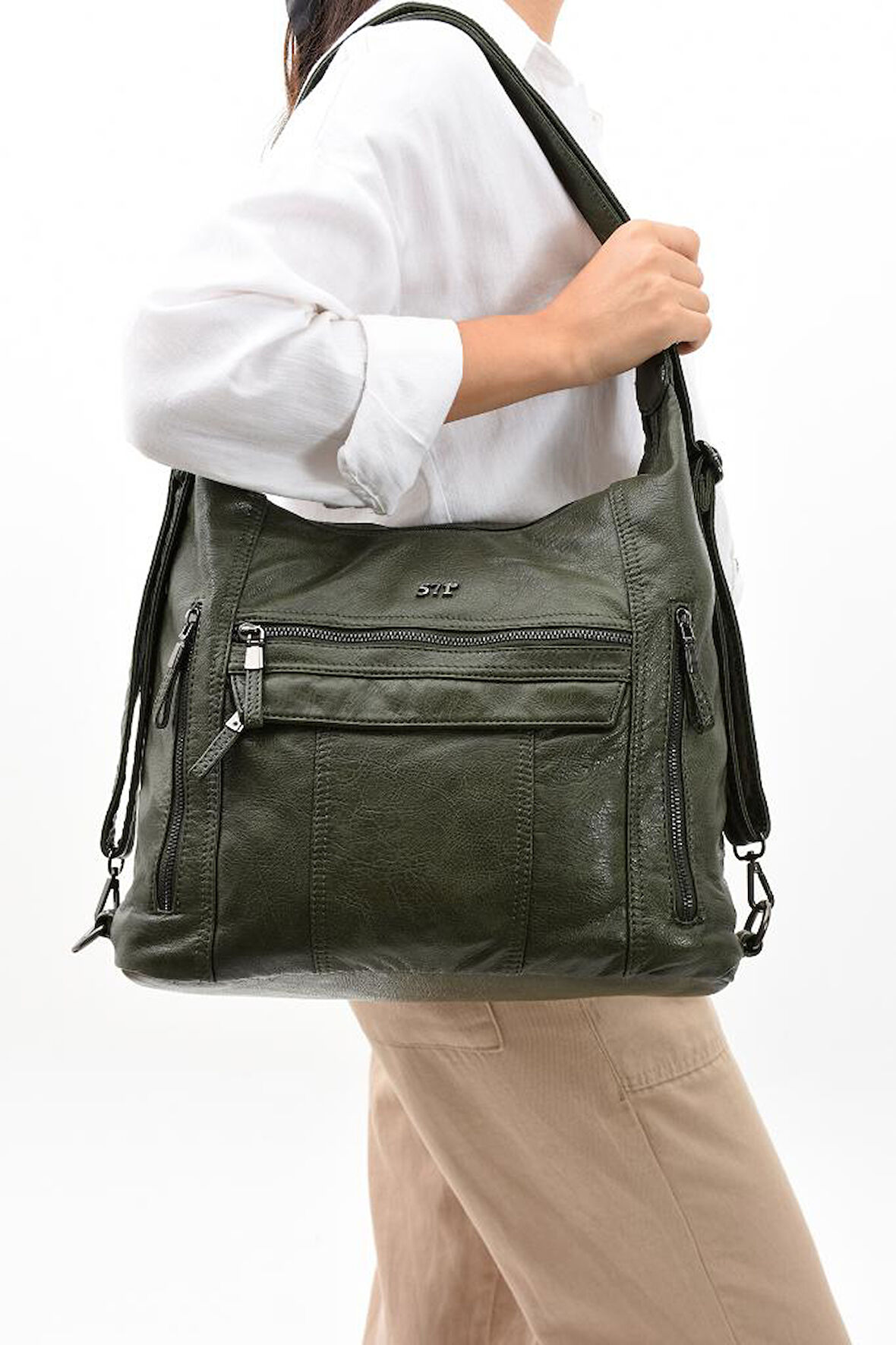 Y.S.Deri Deri Kadın Omuz Postacı Çantası Sırt Çantası Fonksiyonel Kullanım 23*30 Cm Vegan Suni Deri