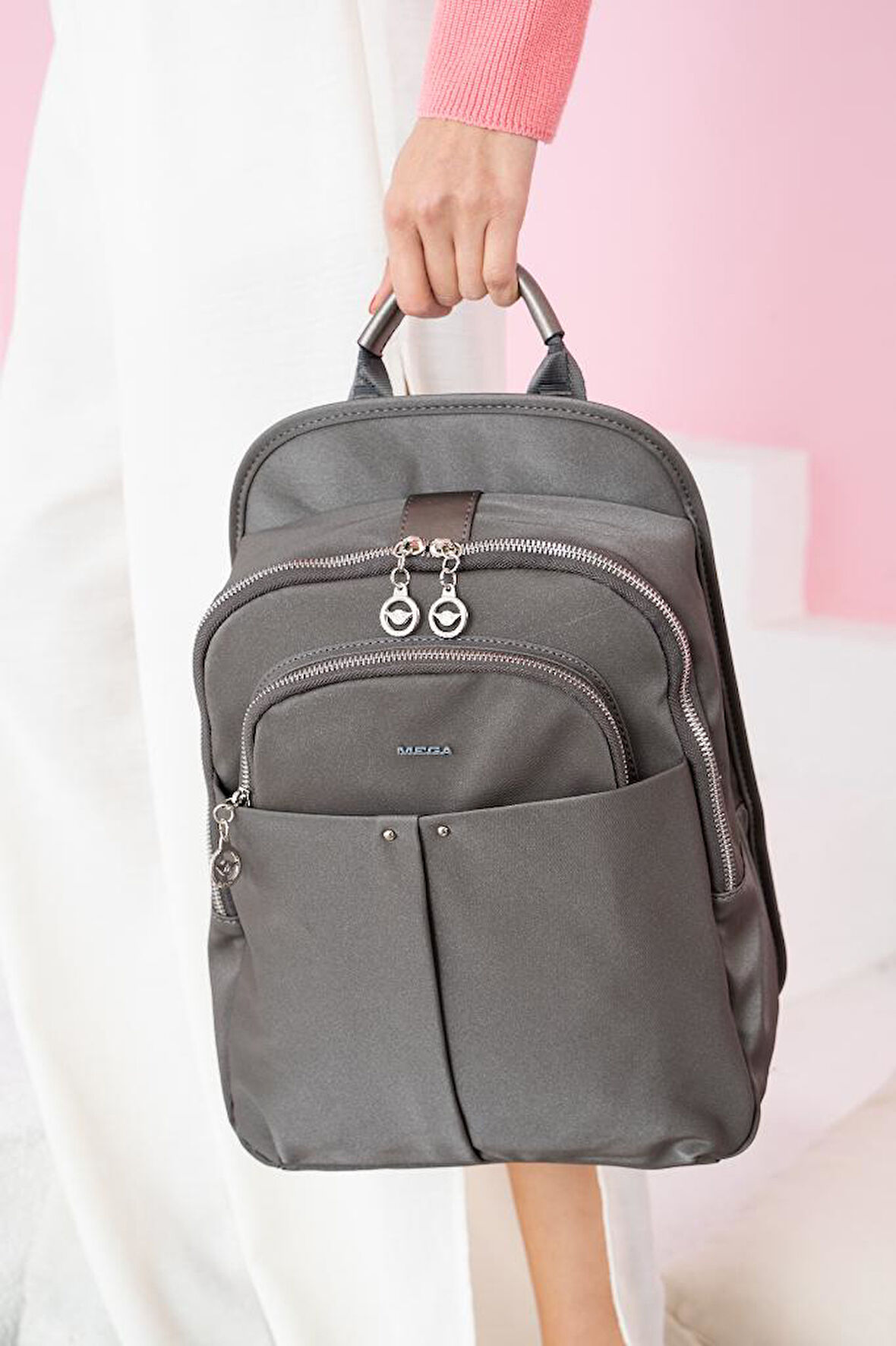 Saten Kumaş Kadın Sırt Çantası 35*25 Cm Mega Çanta Günlük Kullanıma Uygun Su İtici Kumaş