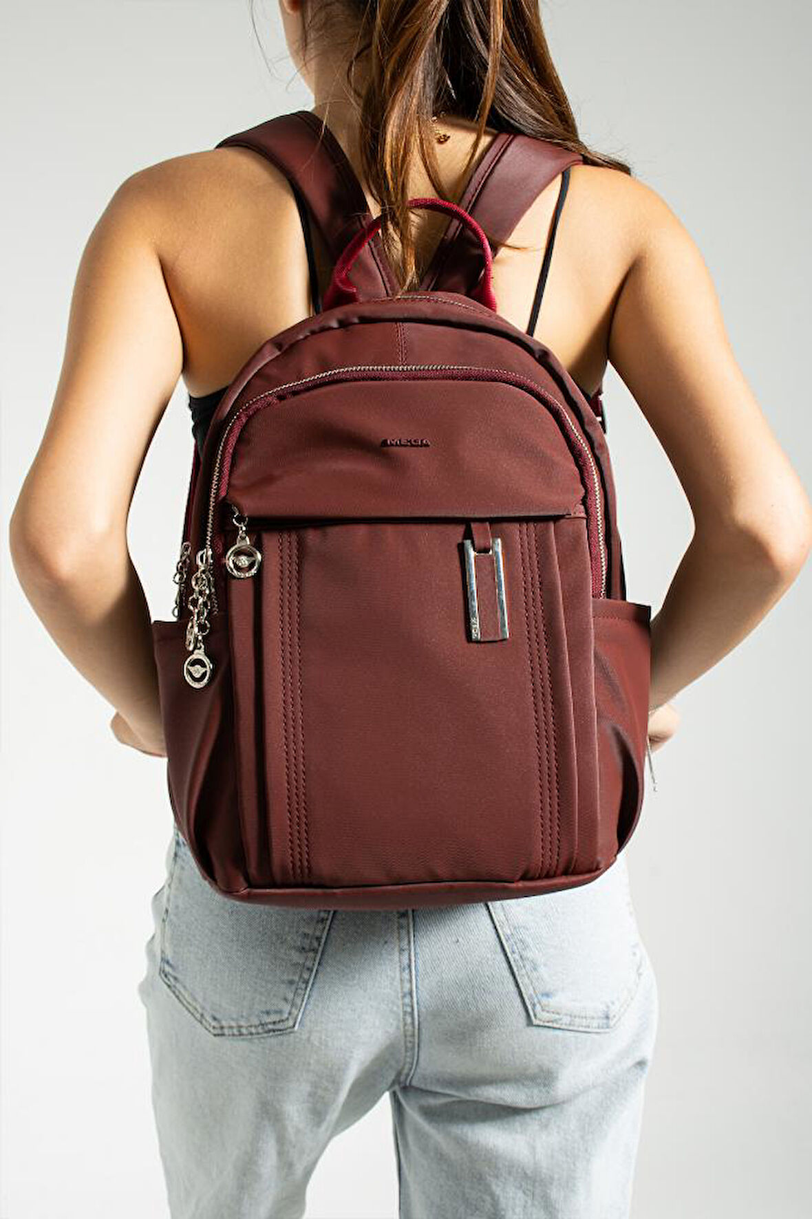 Saten Kumaş Kadın Sırt Çantası 38*28 Cm Yağmur İtici Kumaş Mega Bag Günlük Kullanıma Uygun