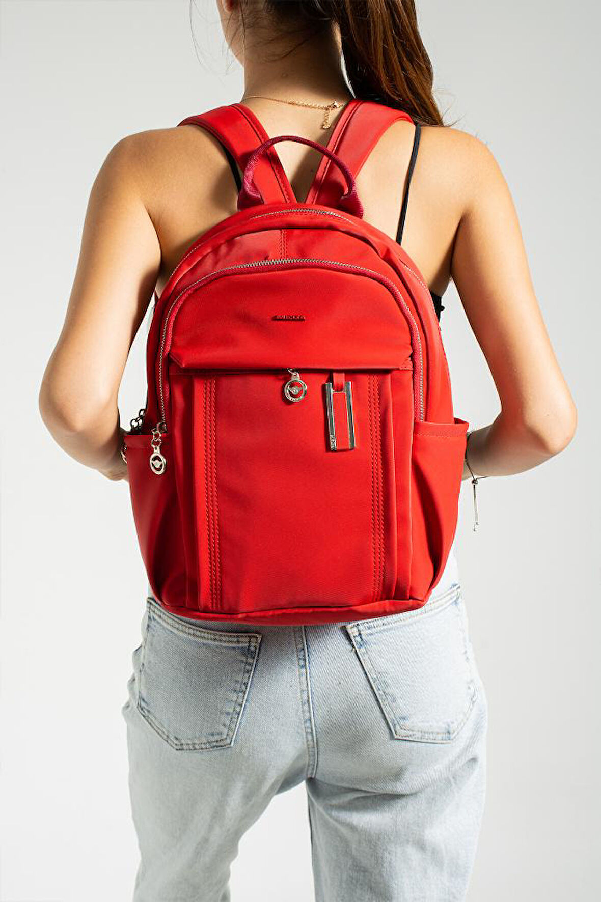 Saten Kumaş Kadın Sırt Çantası 38*28 Cm Yağmur İtici Kumaş Mega Bag Günlük Kullanıma Uygun