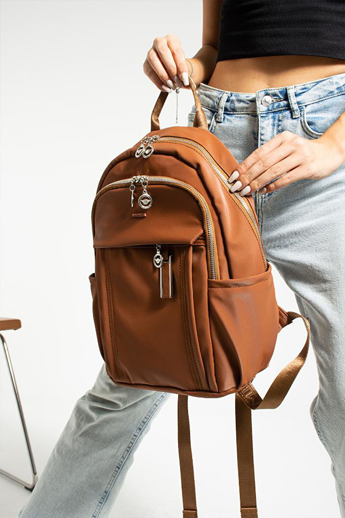 Saten Kumaş Kadın Sırt Çantası 38*28 Cm Yağmur İtici Kumaş Mega Bag Günlük Kullanıma Uygun