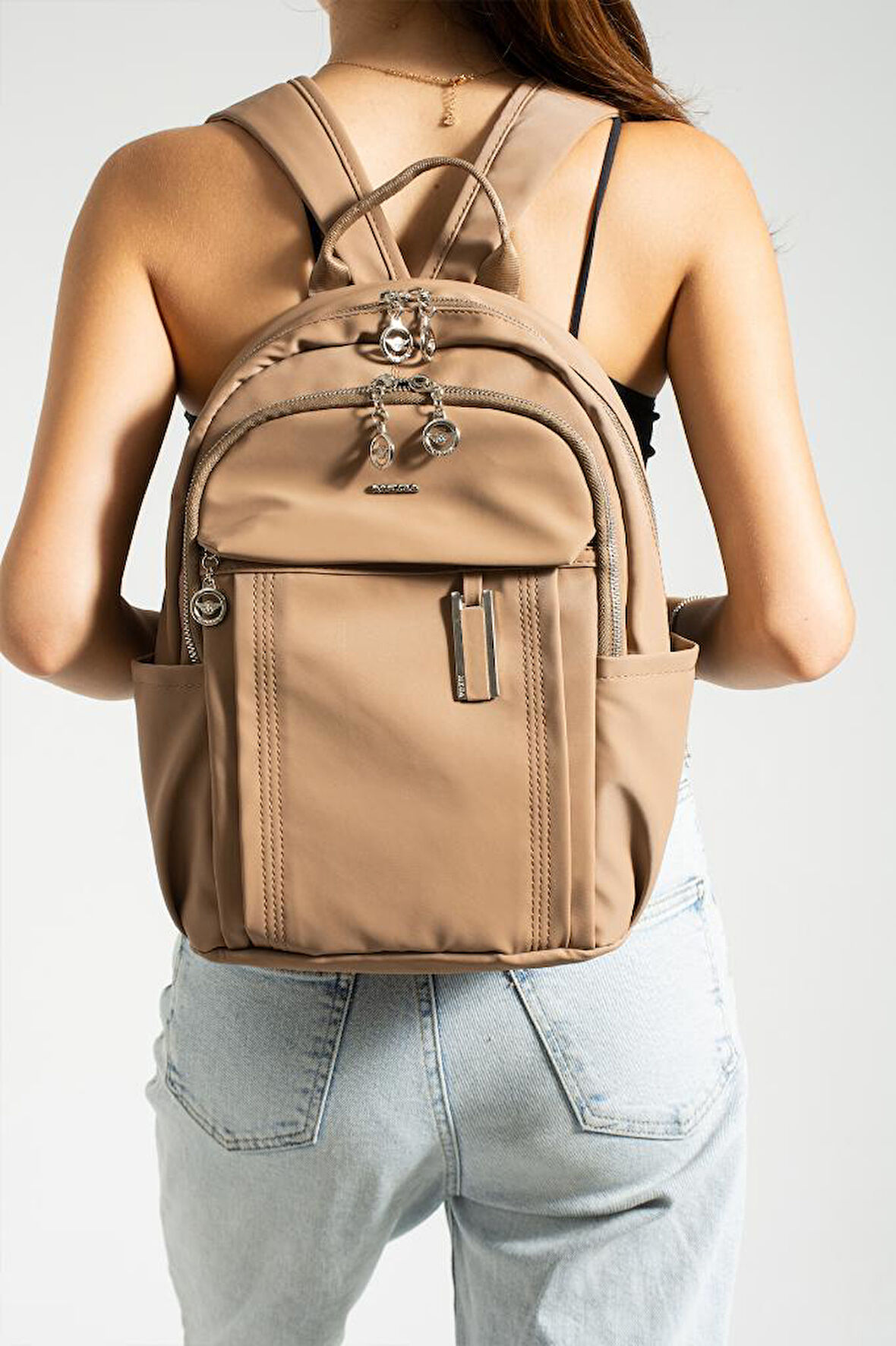 Saten Kumaş Kadın Sırt Çantası 38*28 Cm Yağmur İtici Kumaş Mega Bag Günlük Kullanıma Uygun